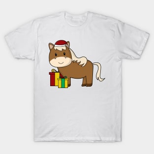 Horse with Santa hat & Gifts T-Shirt